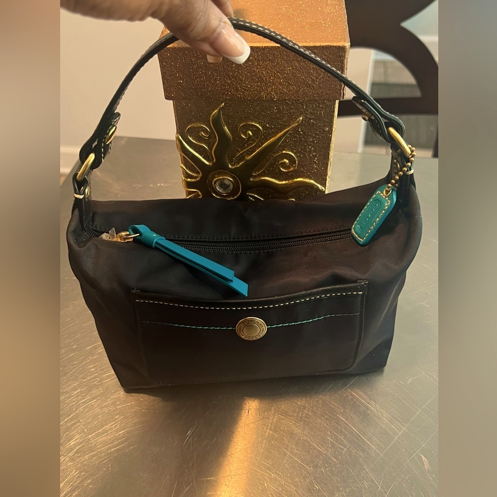 COACH Nylon Hobo Bag Black w/ Teal Leather Accent and Liner like new (RARE)